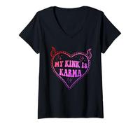 Donna Divertente My Kink è Karma Apparel Maglietta con Collo a V