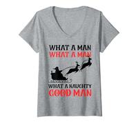 Donna Divertente Natale What A Naughty Good Man Santa Uomini Donne Maglietta con Collo a V
