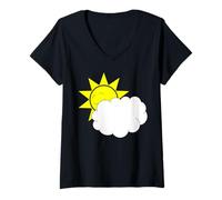 Donna Divertente Nerd Cartone Animato Felice Sunshine Munches Una Nuvola Maglietta con Collo a V