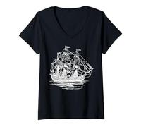 Donna Divertente Nerd Vintage Retro Barca Pirata Nave Storia Insegnante Maglietta con Collo a V