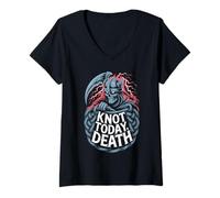 Donna Divertente Nodo Norvegese - Knot Today Death Viking Skull Maglietta con Collo a V