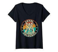 Donna Divertente Nuovo Livello papà Sbloccato 2025 Gamer Daddy Soon To Be Dad Maglietta con Collo a V