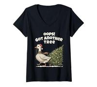 Donna Divertente Oca di Natale, Oops! Got Another Tree Holiday Maglietta con Collo a V