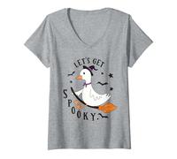 Donna Divertente Oca Strega Scopa Halloween Carino Spooky Animal Costume Maglietta con Collo a V