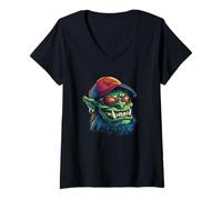 Donna Divertente orco con occhiali da sole e cappello costume Maglietta con Collo a V
