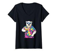 Donna Divertente orso polare vacanze estive Maglietta con Collo a V