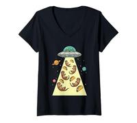 Donna Divertente Otter UFO Taco Alien Abduction Space Maglietta con Collo a V