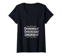 Donna Divertente Overwork Overstressed Underpaid Checklist Maglietta con Collo a V