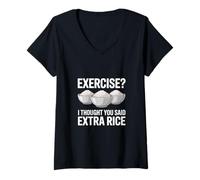 Donna Divertente Palestra Memes Exersice I Thought You Said Extra Rice Maglietta con Collo a V