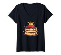 Donna Divertente Pancakes al cioccolato con costume corona Maglietta con Collo a V