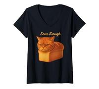 Donna Divertente Pane Puro Arancia Tabby Cat Appena sotto Pasta Acida Maglietta con Collo a V