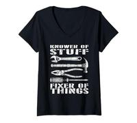 Donna Divertente papà Tuttofare Meccanico Conoscitore di Cose Maglietta con Collo a V