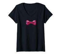 Donna Divertente Papillon da Tuxedo con Cuori Carini Maglietta con Collo a V