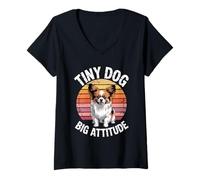 Donna Divertente Papillon Vintage Tramonto | Tiny Dog Big Attitude Maglietta con Collo a V