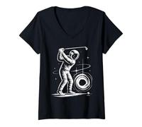 Donna Divertente Par Tee Dad Space Golf Golf Maglietta con Collo a V