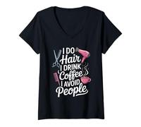 Donna Divertente Parrucchiere Amante del caffè | Parrucchiere introverso Maglietta con Collo a V