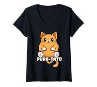 Donna Divertente Patata Gatto Purrtato Gattino Amante Cibo Pun Maglietta con Collo a V