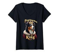 Donna Divertente Pawesome Australian Shepherd King Dog Aussie Art Maglietta con Collo a V