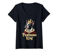 Donna Divertente pawesome Boston Terrier King Dog Bostie Art Maglietta con Collo a V