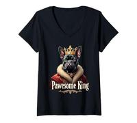 Donna Divertente Pawesome Bulldog Francese King Dog Frenchie Art Maglietta con Collo a V