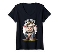 Donna Divertente Pecora Arrabbiata Flockin Problema Highland Humor Art Maglietta con Collo a V