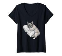 Donna Divertente Pigiama Sleepy Bulldog Francese Frenchie Uomini Donne Bambini Maglietta con Collo a V