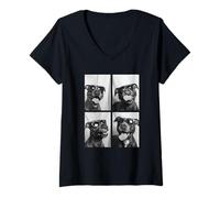 Donna Divertente Pitbull con occhiali da sole Pit Bulls Cani Hipster Meme Maglietta con Collo a V