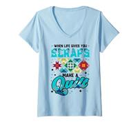Donna Divertente Quilting When Life Gives Scraps Quilt Quilter Maglietta con Collo a V