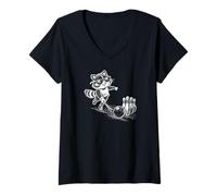 Donna Divertente Raccoon Bowling Strike Giocatore Maglietta con Collo a V