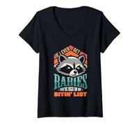Donna Divertente Raccoon Meme Rabies Youre High On Bitin List Maglietta con Collo a V