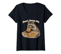 Donna Divertente Raccoon Pizza Vintage Retro 80s Don't Judge Me Maglietta con Collo a V