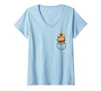 Donna Divertente ragazza pompiere Pocket Pal Carino Pompiere Eroico Maglietta con Collo a V