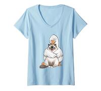 Donna Divertente Ragdoll Cat Sarcastico Imbarazzante Sciocco Oca Hugger Umorismo Maglietta con Collo a V