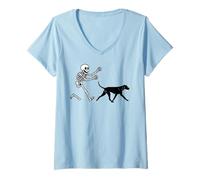 Donna Divertente Redbone Coonhound Che esegue Lo Scheletro di Maglietta con Collo a V