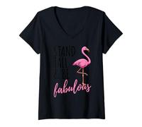 Donna Divertente regalo con fenicottero rosa Stand Tall To Be Fabulous Maglietta con Collo a V