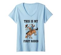 Donna Divertente Regalo da Cowboy con Scritta This is My First Rodeo per Uomini, Donne, Bambini Maglietta con Collo a V