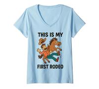 Donna Divertente Regalo da Cowboy con Scritta This is My First Rodeo per Uomini, Donne, Bambini Maglietta con Collo a V