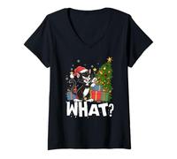 Donna Divertente regalo gatto nero che spinge l'albero di Natale sopra il gatto Cosa? Maglietta con Collo a V