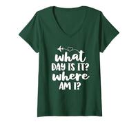 Donna Divertente Regalo per Assistente di Volo Equipaggio What Day Is It Where Am I Maglietta con Collo a V