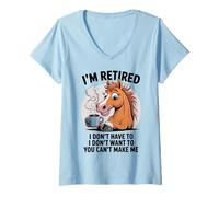 Donna Divertente Regalo per Gli Amanti degli Animali dei Cartoni Animati con Cavalli Maglietta con Collo a V