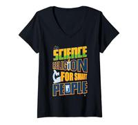 Donna Divertente Regalo per Gli Amanti della Scienza Scienza Religione per Persone Intelligenti Maglietta con Collo a V