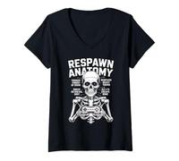 Donna Divertente Respawn Anatomia Di Un Giocatore Scheletro Mano Uomini Ragazzi Bambini Maglietta con Collo a V