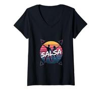Donna Divertente Salsa Danza Retro Tramonto Detto Amanti Maglietta con Collo a V