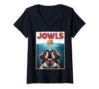 Donna Divertente San Bernardo, Burger Jowls, Saint Giant Dog Mom, Dad Maglietta con Collo a V