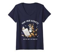 Donna Divertente sarcastico Mind your Business For Cat Coffee Lovers Maglietta con Collo a V