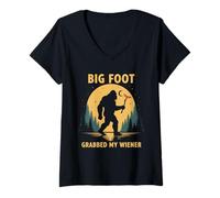 Donna Divertente Sasquatch Bigfoot afferrato Il Mio Wiener Maglietta con Collo a V