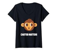 Donna Divertente Scimmia Chatter Matters Amante della Maglietta con Collo a V