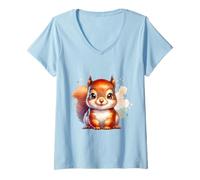Donna Divertente Scoiattolo Foresta Animale Design per Bambini Maglietta con Collo a V