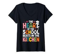 Donna Divertente Scuola Cucina Cuore Chef Amore Cuoco Personale Maglietta con Collo a V