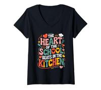 Donna Divertente Scuola Cucina Cuore Chef Amore Cuoco Personale Maglietta con Collo a V